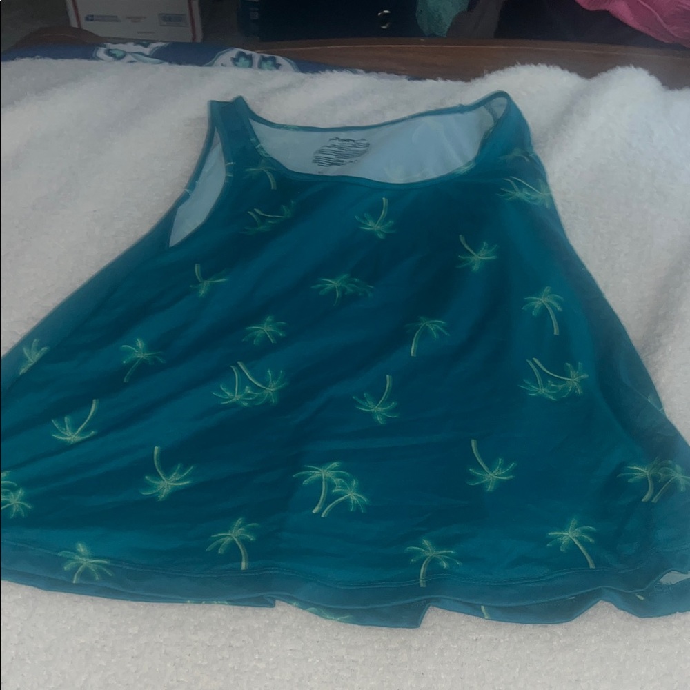 Teal Tank Top with Palm Tree Print